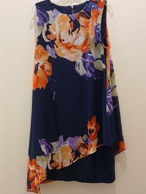 Ignite Evenings Navy Floral Asymmetric Women's Dress Sz 6